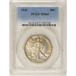 1942 Walking Liberty Half Dollar Coin PCGS MS64