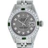 Image 1 : Rolex Ladies Stainless Steel Slate Grey Stamp Diamond & Emerald Datejust Wristwatch
