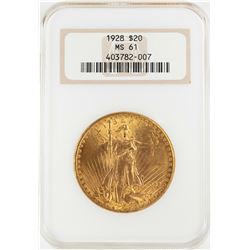 1928 $20 St. Gaudens Double Eagle Gold Coin NGC MS61