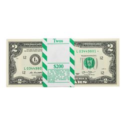Pack of (100) Consecutive 2013 $2 Federal Reserve STAR Notes San Francisco