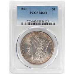 1891 $1 Morgan Silver Dollar Coin PCGS MS62