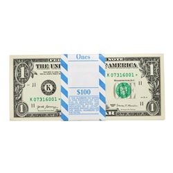 Pack of (100) Consecutive 2017 $1 Federal Reserve STAR Notes Dallas