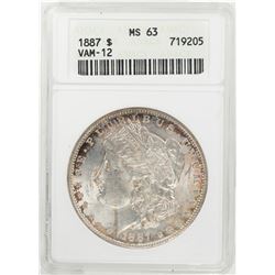 1887 $1 Morgan Silver Dollar Coin ANACS MS63 VAM-12