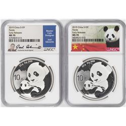 Lot of (2) 2019 China 10 Yuan Silver Panda Coins NGC MS70 Early Releases