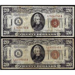 Lot of 1934 & 1934A $20 Hawaii WWII Emergency Issue Federal Reserve Notes