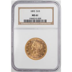1893 $10 Liberty Head Eagle Gold Coin NGC MS61
