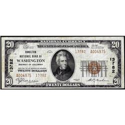 1929 $20 Hamilton NB of Washington, D.C. CH# 13782 National Currency Note