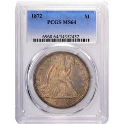 1872 $1 Seated Liberty Silver Dollar Coin PCGS MS64