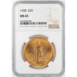 1928 $20 St. Gaudens Double Eagle Gold Coin NGC MS65