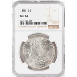 1881 $1 Morgan Silver Dollar Coin NGC MS64