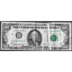 1974 $100 Federal Reserve Note New York Double Gutter Fold ERROR