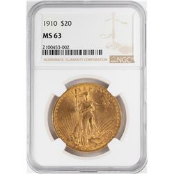 1910 $20 St. Gaudens Double Eagle Gold Coin NGC MS63