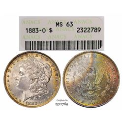 1883-O $1 Morgan Silver Dollar Coin ANACS MS63 Amazing Toning