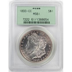 1893-CC $1 Morgan Silver Dollar Coin PCGS MS61 Old Green Holder