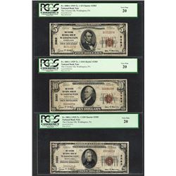 1929 $5/10/20 Citizens NB Washington, PA CH# 3383 National Currency Notes PCGS VF20