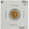 Image 1 : 1852-O Type 1 $1 Liberty Head Gold Dollar Coin