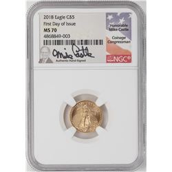 2018 $5 American Gold Eagle Coin NGC MS70 Mike Castle Signature First Day of Issue