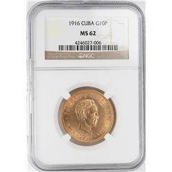 1916 Cuba 10 Pesos Gold Coin NGC MS62