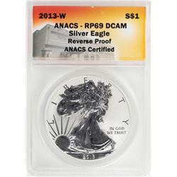 2013-W $1 Reverse Proof American Silver Eagle Coin ANACS RP69 DCAM