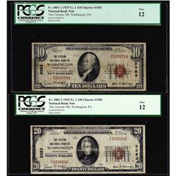 1929 $10/20 Citizens NB Washington, PA CH# 3383 National Currency Notes PCGS F12