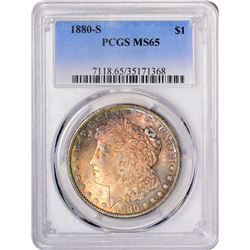 1880-S $1 Morgan Silver Dollar Coin PCGS MS65 Amazing Toning