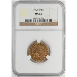 1909-D $5 Indian Head Half Eagle Gold Coin NGC MS61