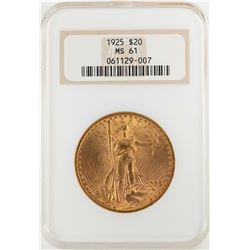 1925 $20 St. Gaudens Double Eagle Gold Coin NGC MS61