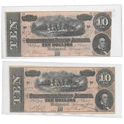 Two 1863 $10.00 Confederate Notes