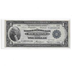 1918 National Currency $1.00 FRB Richmond VA XF+