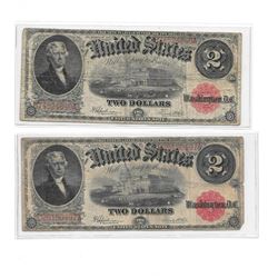 Two (2ct.) 1917 $2.00 United States Notes VG-F
