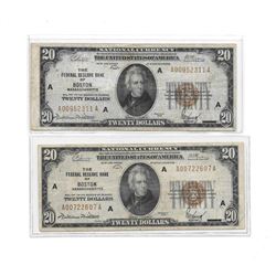 Two (2ct) 1929 $20.00 National Currency Boston MA