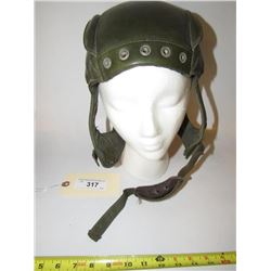 317 - WWII Leather Tanker Helmet Marked M T