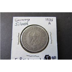 557 - 1935-A Germany Third Reich 5 Marks Silver Coin