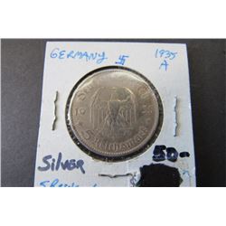 560 - 1935-A Germany Third Reich 5 Marks Silver Coin