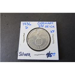 562 - 1936-D VF Germany Third Reich 5 Marks Silver Coin