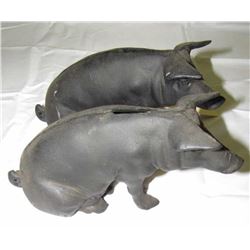 737 - 2pc Cast Iron Pig Coin Banks