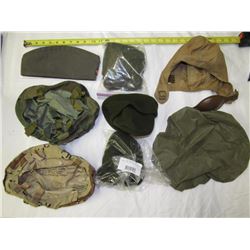 753A - Group Lot Of Assorted Military Helmet Covers, Hats
