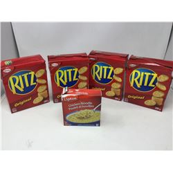 Lot of Ritz Original Crackers and Lipton Chicken Noodle Soup