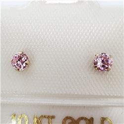 10K Yellow Gold Pink Cz Earrings, Suggested Retail Value $100