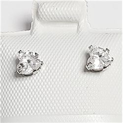 14K White Gold Cz Heart Shape With 10K Backing Earrings, Made in Canada, Suggested Retail Value $160