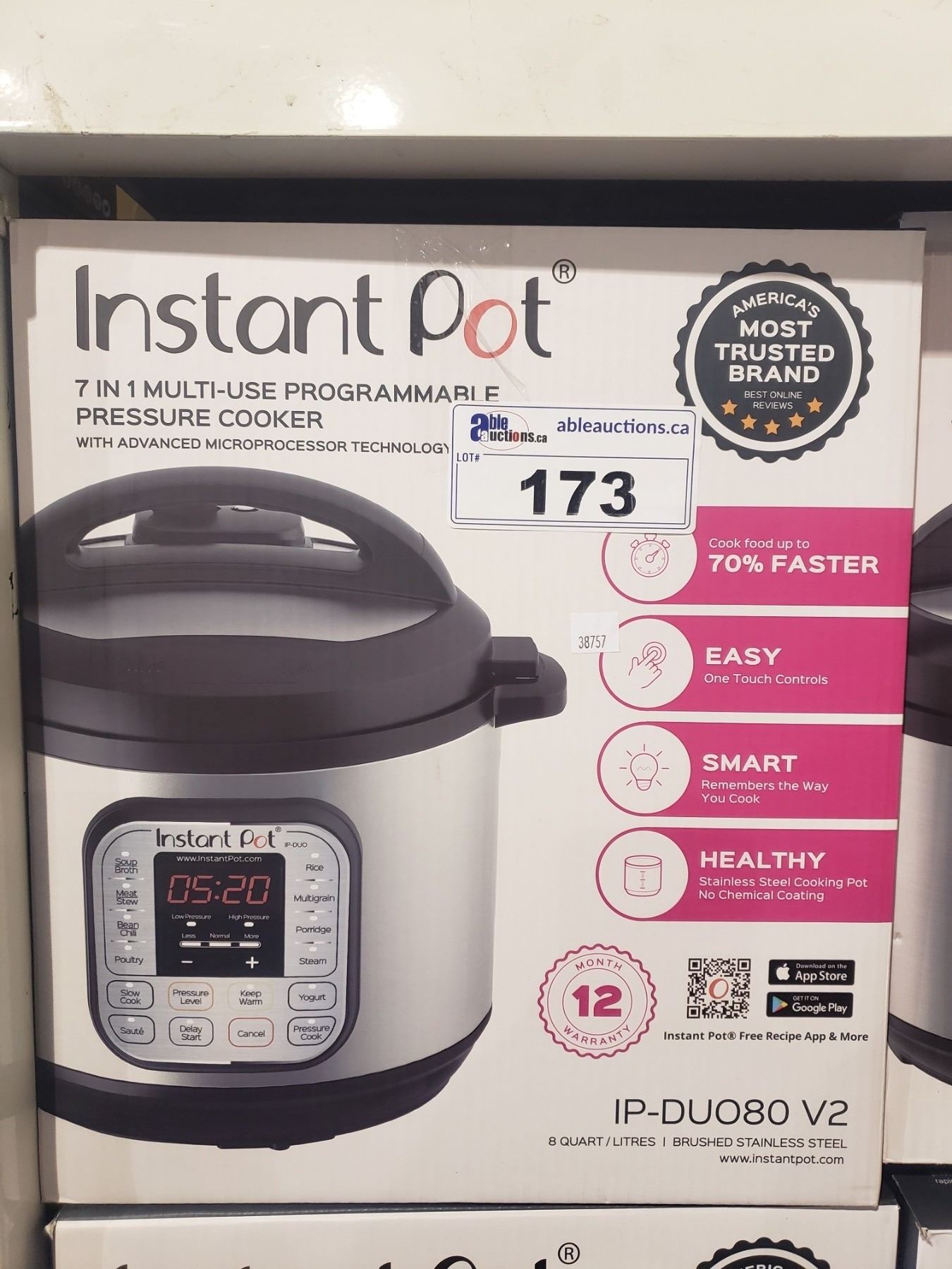 INSTANT POT 7-IN-1 MULTI-USE PROGRAMMABLE PRESSURE COOKER IP-DUO80 V2 8 ...