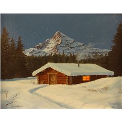 Emerson, C. L. oil on board, Winter Cabin