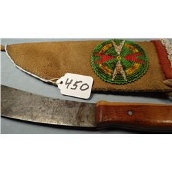 Hand made knife, 6" w/sheath, ca 1950's, elk hide