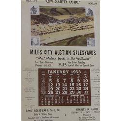 1953 Miles City Livestock Sales Yard calendar, Les Boe, Operator, complete, framed
