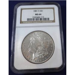 1881 S Morgan dollar, NGC MS 64