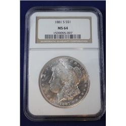 1881 S Morgan dollar, NGC MS 64