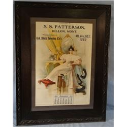 1904 Milwaukee Beer Calendar, S. S. Patterson, Dillon, MT, 16" x 24, framed