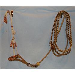 Braided & twisted horsehair bosal w/headstall and single rein, possibly Yuma Prison made