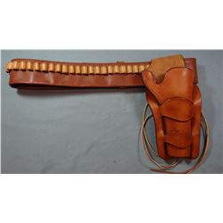 Longhorn Saddlery SAA double loop holster w/belt and Sheridan, WY Bank of Commerce leather money bag