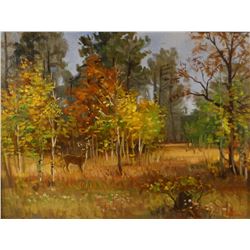 Abbrescia, Joe (1936-2005), original oil on canvas, Fall Buck, 12" x 16"
